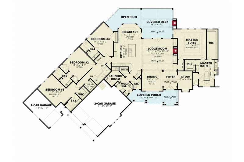 Home Plan - Floor Plan - Main Floor for Craftsman House Plan #54-729 - 4 bed, 4 bath