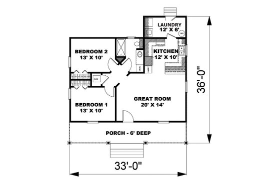 Floor Plan - Main Floor for Country House Plan #44-203 - 2 bed, 1 bath