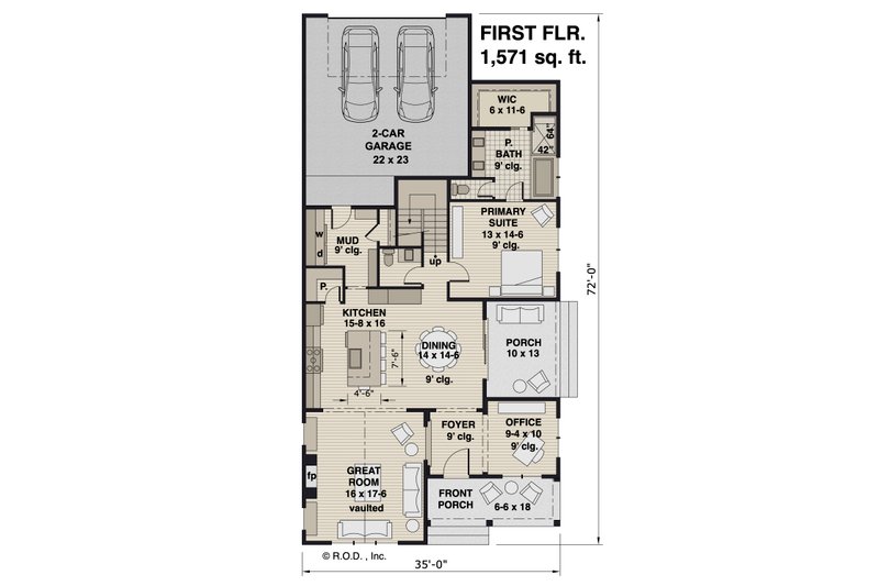 Dream House Plan - Floor Plan - Main Floor for Farmhouse House Plan #51-1251 - 3 bed, 3.5 bath