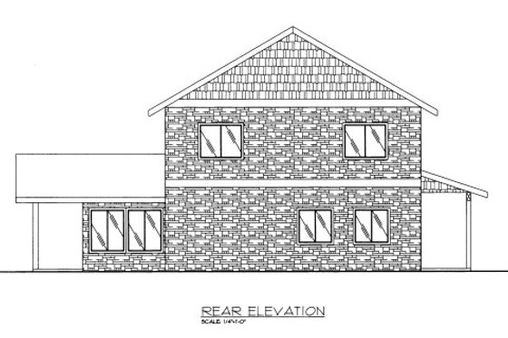 Exterior - Rear Elevation for Bungalow House Plan #117-608 - 2 bed, 1 bath