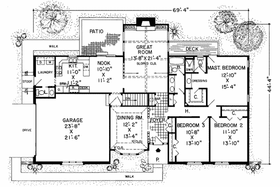 Floor Plan - Main Floor for Ranch House Plan #312-189 - 3 bed, 2.5 bath