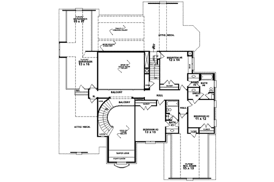 Floor Plan - Upper Floor for European House Plan #81-638 - 4 bed, 4 bath