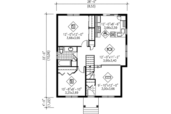 Floor Plan - Main Floor for Contemporary House Plan #25-1222 - 2 bed, 1 bath