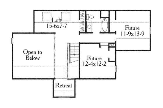 Floor Plan - Upper Floor for Southern House Plan #406-192 - 3 bed, 2 bath