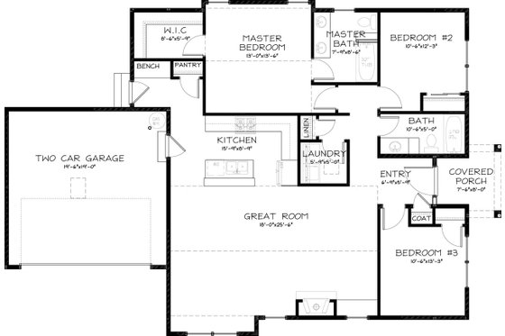 Floor Plan - Main Floor for Bungalow House Plan #895-39 - 3 bed, 2 bath