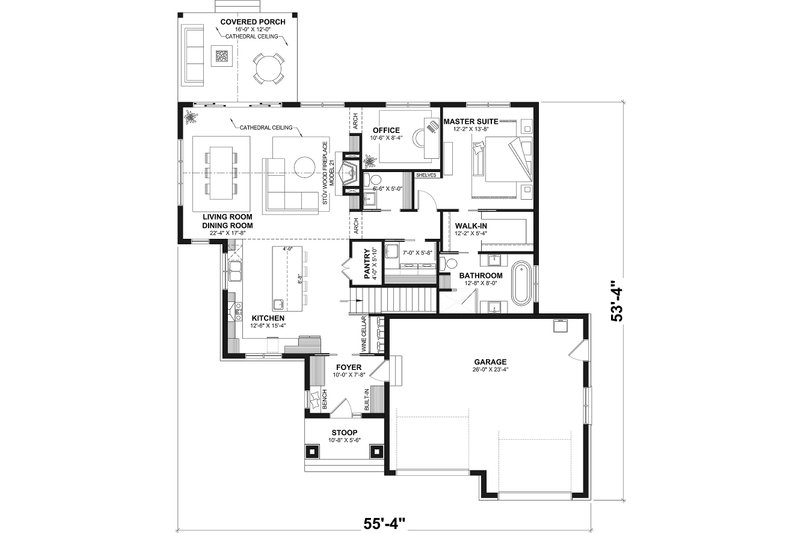 House Blueprint - Floor Plan - Main Floor for Ranch House Plan #23-2891 - 2 bed, 1.5 bath