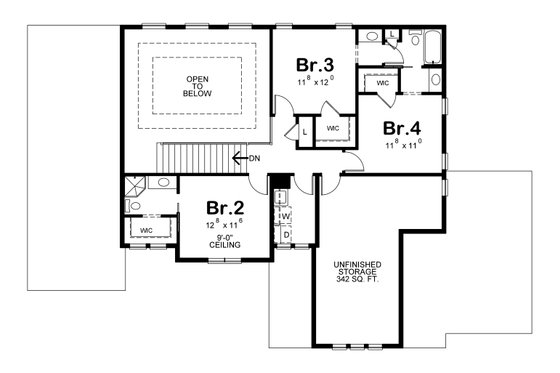 Floor Plan - Upper Floor for Modern House Plan #20-2268 - 4 bed, 3.5 bath