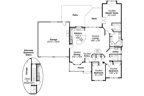 Floor Plan - Main Floor for Ranch House Plan #124-312 - 3 bed, 2 bath