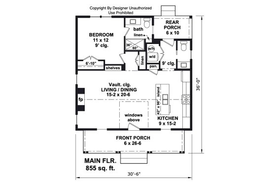 Floor Plan - Main Floor for Farmhouse House Plan #51-1434 - 1 bed, 1 bath