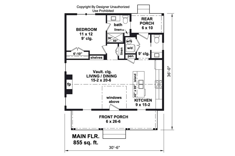 Dream House Plan - Floor Plan - Main Floor for Farmhouse House Plan #51-1434 - 1 bed, 1 bath