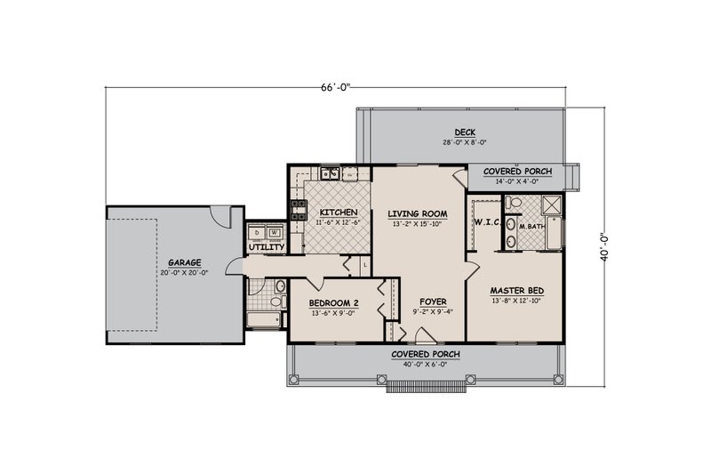 Home Plan - Floor Plan - Main Floor for Ranch House Plan #1082-5 - 2 bed, 2 bath