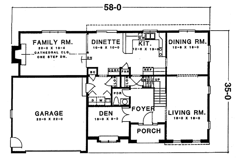 Home Plan - Floor Plan - Main Floor for Traditional House Plan #1001-125 - 4 bed, 2.5 bath