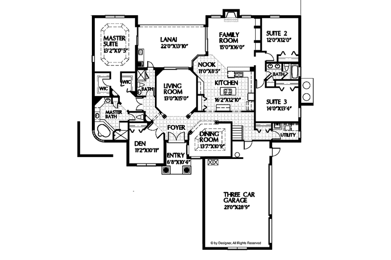 Architectural House Design - Floor Plan - Main Floor for Traditional House Plan #999-46 - 4 bed, 3 bath