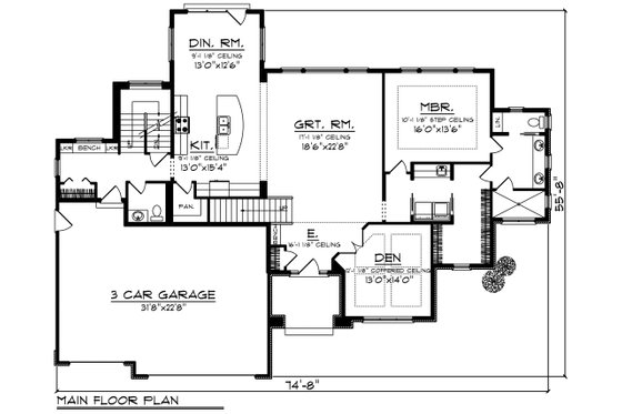 Floor Plan - Main Floor for Southern House Plan #70-1227 - 3 bed, 3 bath