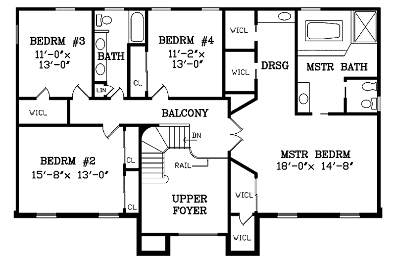 Home Plan - Floor Plan - Upper Floor for Traditional House Plan #314-248 - 4 bed, 3.5 bath