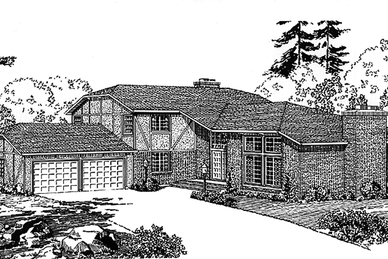 House Blueprint - Tudor Exterior - Front Elevation Plan #320-1368