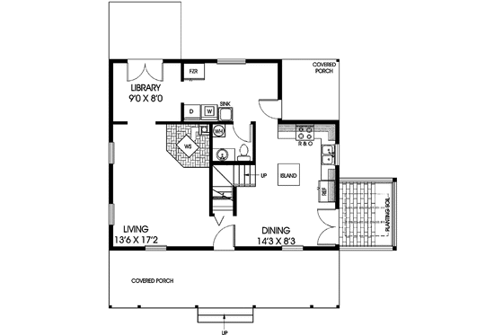 Floor Plan - Main Floor for Traditional House Plan #60-894 - 2 bed, 1.5 bath