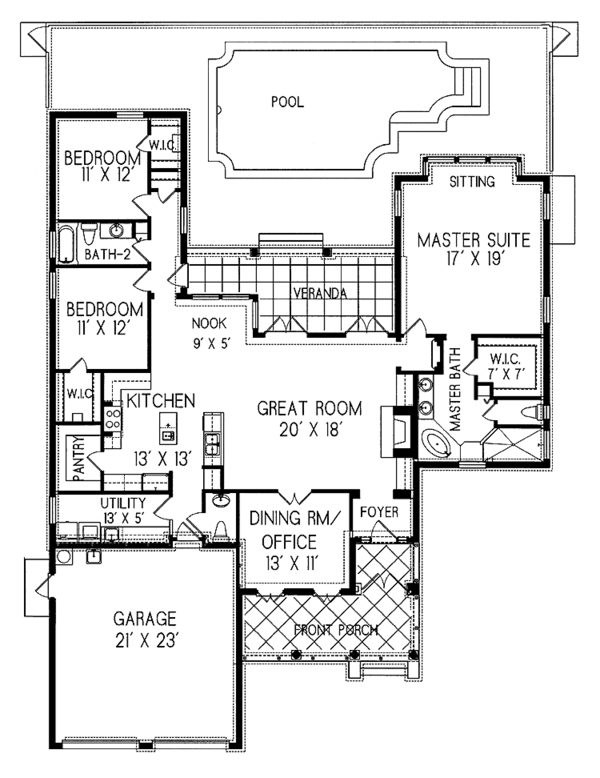 House Design - Mediterranean Floor Plan - Main Floor Plan #76-125
