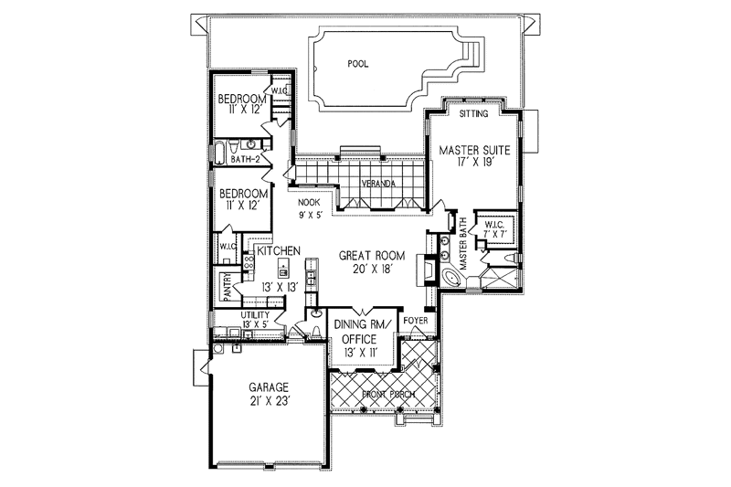 House Plan Design - Floor Plan - Main Floor for Mediterranean House Plan #76-125 - 3 bed, 2.5 bath