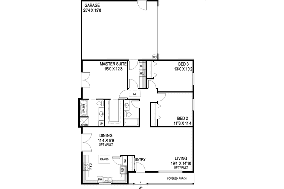 Floor Plan - Main Floor for Ranch House Plan #60-721 - 3 bed, 2 bath