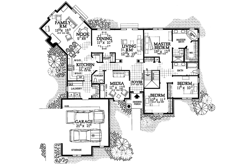 Home Plan - Floor Plan - Main Floor for Mediterranean House Plan #72-1051 - 3 bed, 2.5 bath