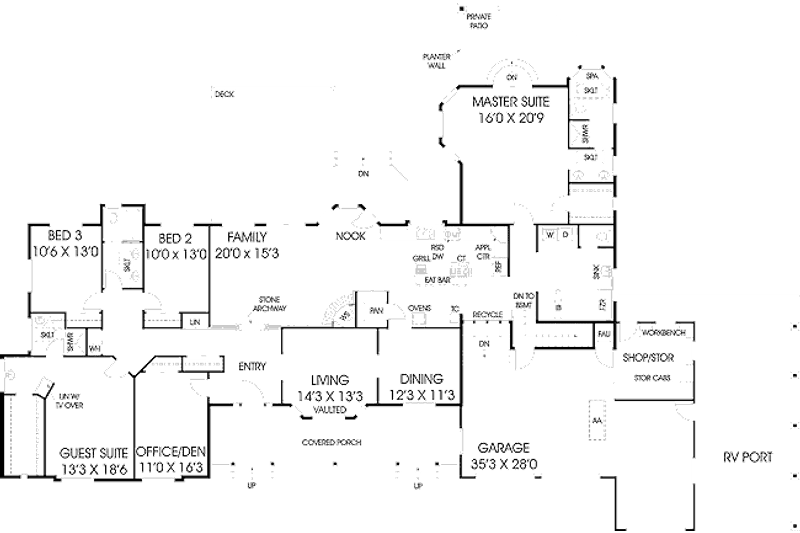Home Plan - Floor Plan - Main Floor for Ranch House Plan #60-205 - 4 bed, 3.5 bath