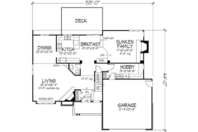 Home Plan - Floor Plan - Main Floor for Country House Plan #320-1147 - 3 bed, 2.5 bath