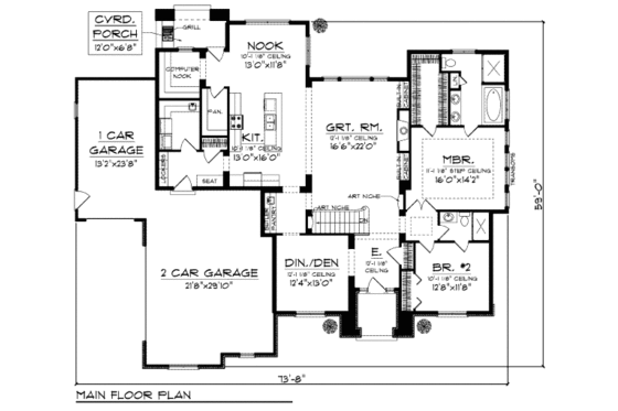 Floor Plan - Main Floor for European House Plan #70-984 - 2 bed, 2 bath
