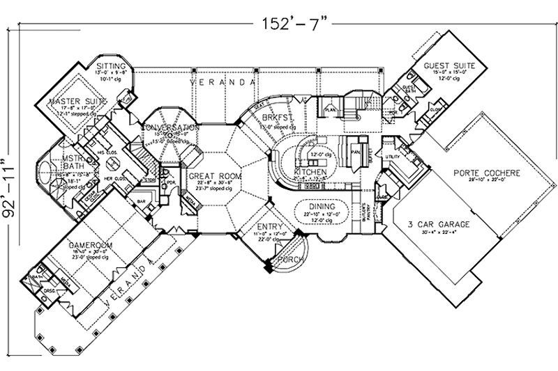 House Blueprint - Floor Plan - Main Floor 1 for European House Plan #1021-9 - 4 bed, 6 bath