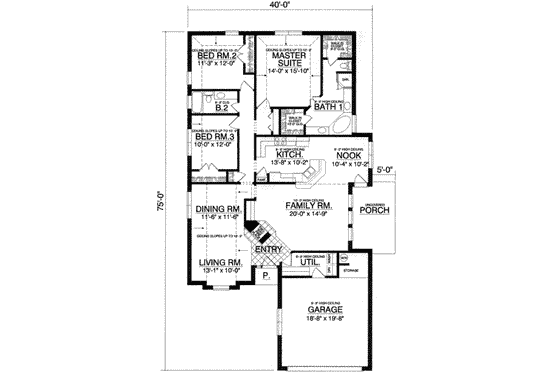 Floor Plan - Main Floor for European House Plan #40-361 - 3 bed, 2 bath