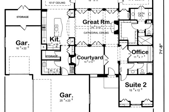Exterior - Front Elevation 3 for European House Plan #20-2071 - 2 bed, 2 bath