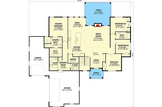 Floor Plan - Main Floor for Craftsman House Plan #1089-13 - 4 bed, 2.5 bath