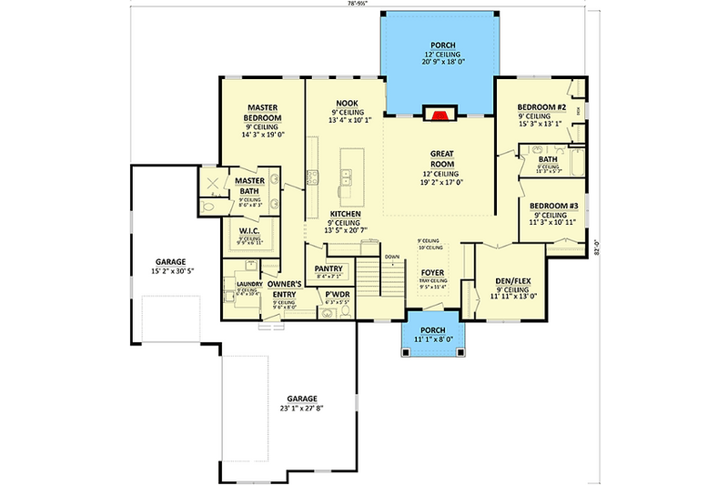 House Plan Design - Floor Plan - Main Floor for Craftsman House Plan #1089-13 - 4 bed, 2.5 bath