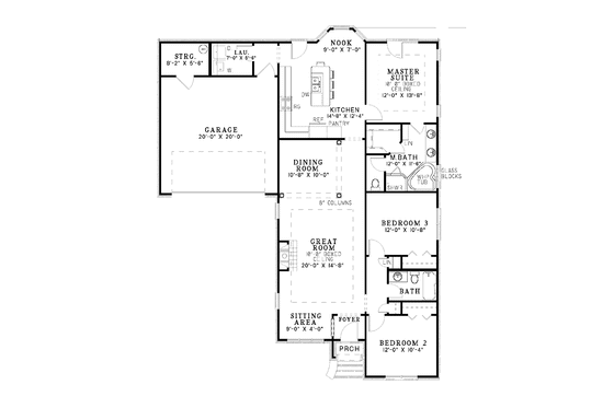 Floor Plan - Main Floor for Ranch House Plan #17-3219 - 3 bed, 2 bath