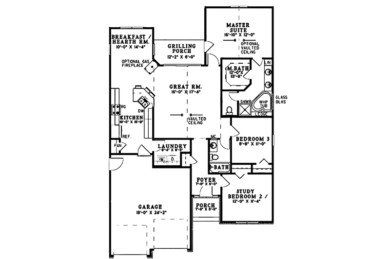 Home Plan - Floor Plan - Main Floor for Ranch House Plan #17-3224 - 3 bed, 2 bath