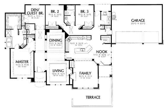 Floor Plan - Main Floor for Prairie House Plan #48-772 - 4 bed, 2.5 bath