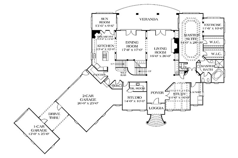 Home Plan - Floor Plan - Main Floor for Mediterranean House Plan #453-193 - 3 bed, 3.5 bath