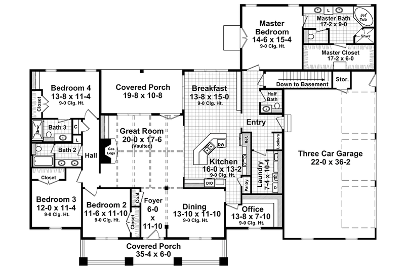 Home Plan - Floor Plan - Main Floor for Craftsman House Plan #21-434 - 4 bed, 3.5 bath