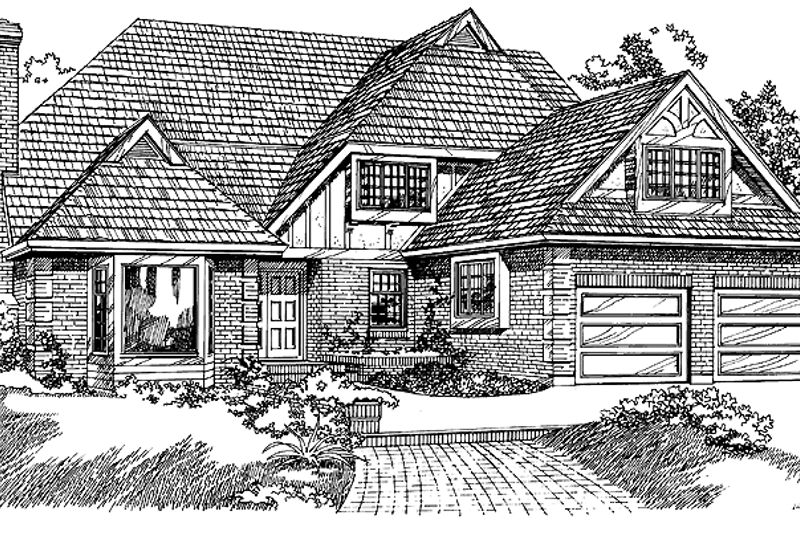 House Blueprint - Tudor Exterior - Front Elevation Plan #47-708