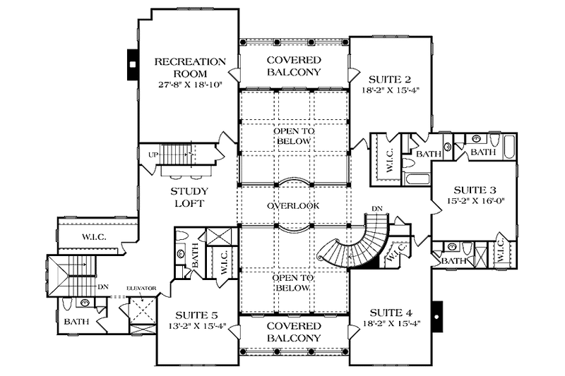 Home Plan - Floor Plan - Upper Floor for Mediterranean House Plan #453-604 - 5 bed, 5.5 bath