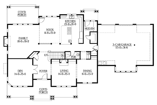 House Blueprint - Craftsman Floor Plan - Main Floor Plan #132-480