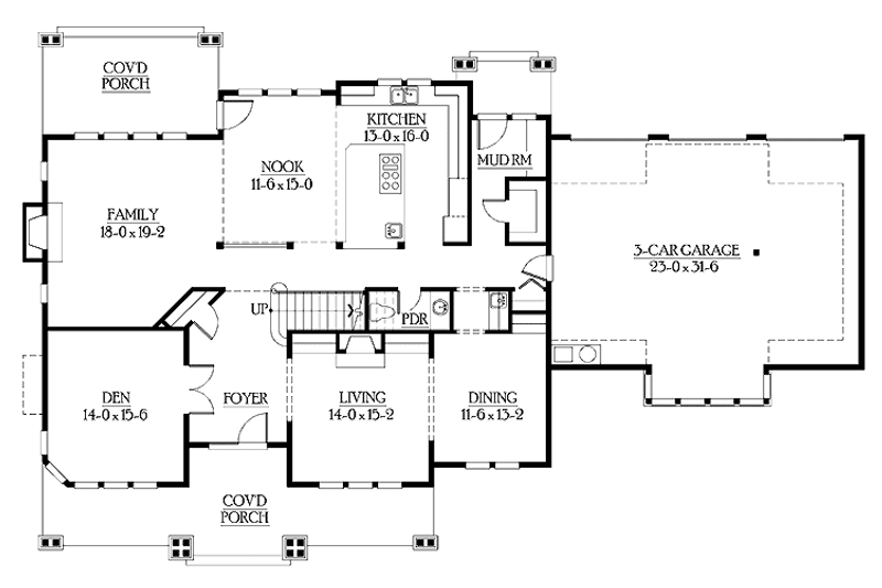 Home Plan - Floor Plan - Main Floor for Craftsman House Plan #132-480 - 4 bed, 3.5 bath