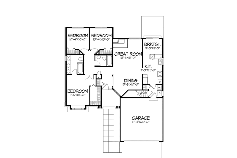 Home Plan - Floor Plan - Main Floor for Country House Plan #320-944 - 3 bed, 2 bath
