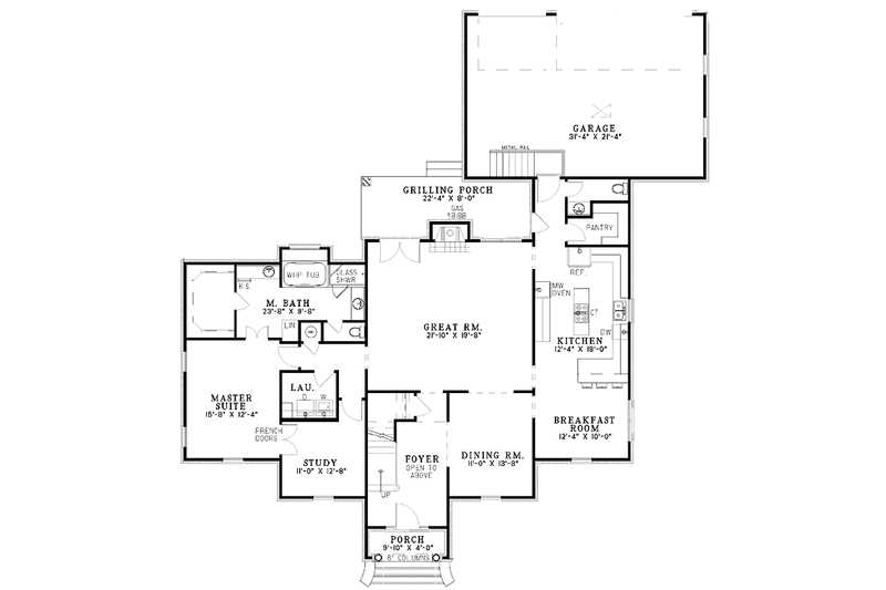 House Design - Floor Plan - Main Floor for Colonial House Plan #17-3208 - 4 bed, 3.5 bath