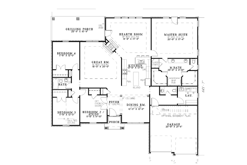 Home Plan - Floor Plan - Main Floor for Ranch House Plan #17-3031 - 4 bed, 2.5 bath