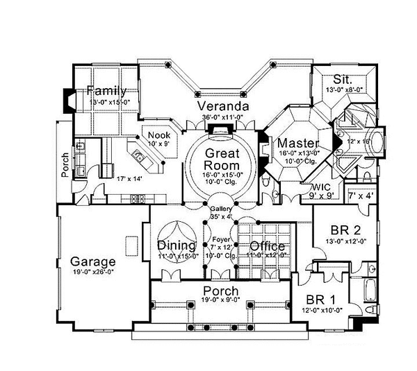 Architectural House Design - Floor Plan - Main Floor for Colonial House Plan #119-410 - 3 bed, 2.5 bath