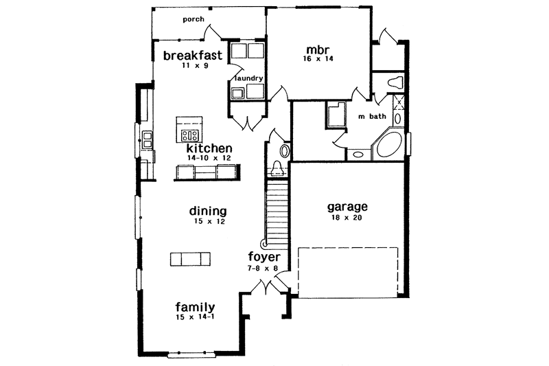 Home Plan - Floor Plan - Main Floor for Country House Plan #301-151 - 3 bed, 2.5 bath