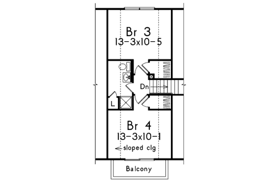 Floor Plan - Upper Floor for Cottage House Plan #57-476 - 4 bed, 2 bath