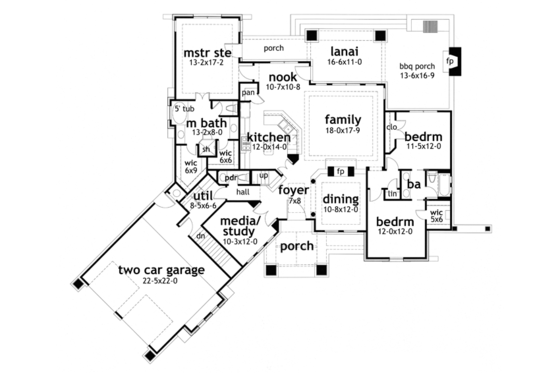 Floor Plan - Main Floor for Country House Plan #120-243 - 3 bed, 2.5 bath