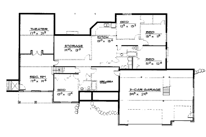 Architectural House Design - Floor Plan - Lower Floor for European House Plan #308-269 - 4 bed, 2.5 bath